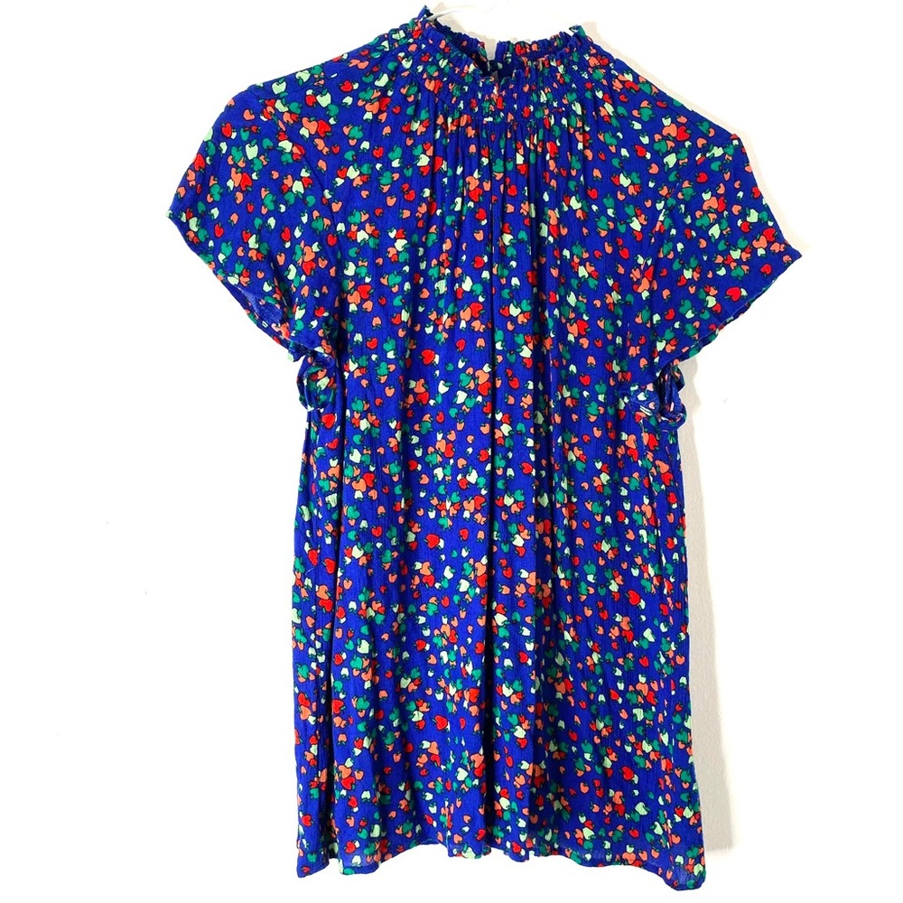 Modcloth Blue Apple-Print Short-Sleeve Blouse